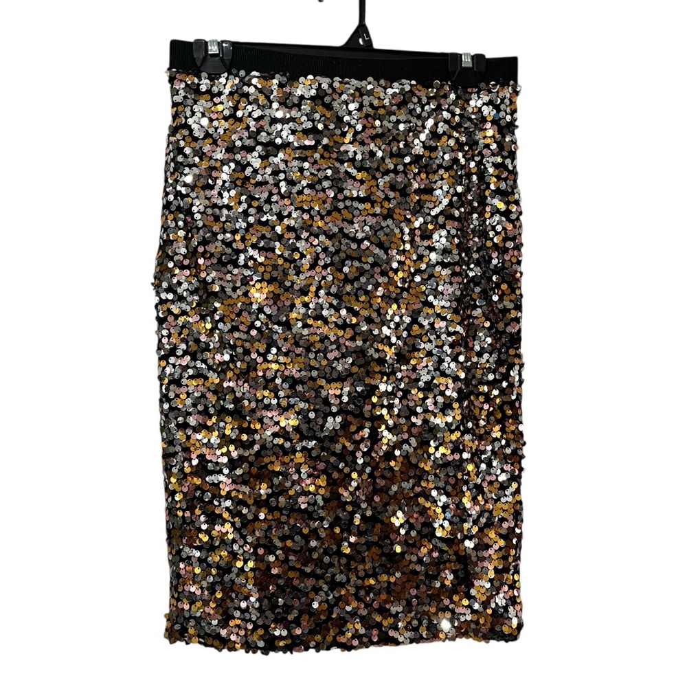 Women's Skirt Small Pencil Golden Sequin Embellished Waistband Party Gold‎ Black